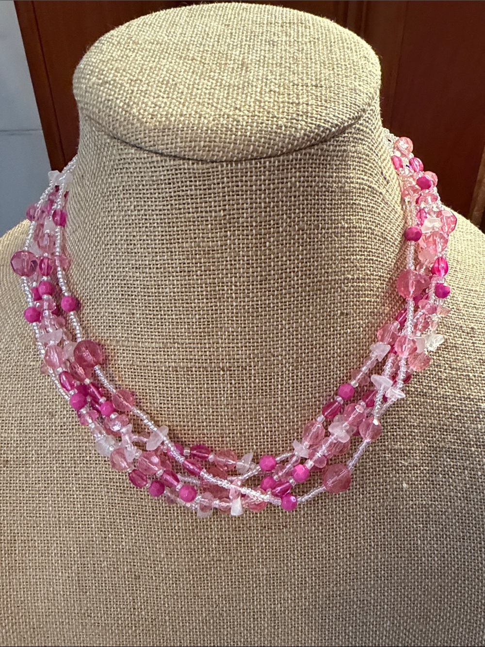 VTG Multi-Strand Pink Beaded Necklace